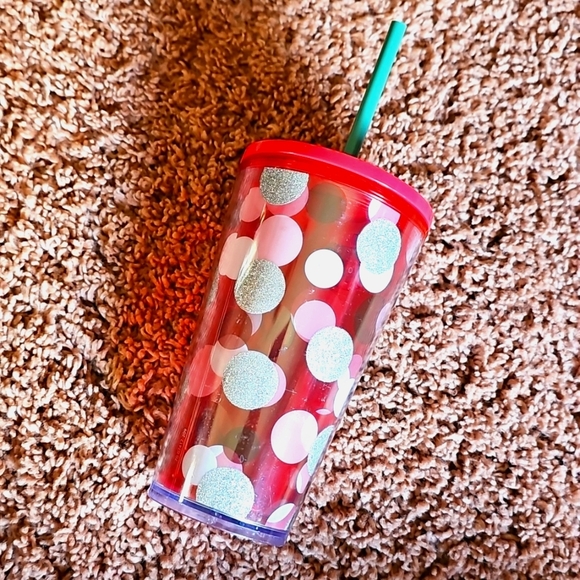 STARBUCKS 2019 Holiday Red Glitter Polka Dot Tumbler Cold Cup 16oz - Picture 5 of 5